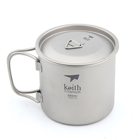 Keith Titanium Mug, 350ml Coffee Mug, Ultralight Portable Outdoor Travel Camping Tableware, Water Cup with Fold Handle Ti3240