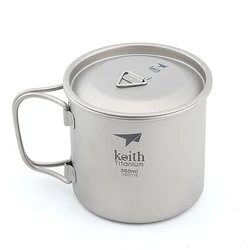 Keith Titanium Mug, 350ml Coffee Mug, Ultralight Portable Outdoor Travel Camping Tableware, Water Cup with Fold Handle Ti3240