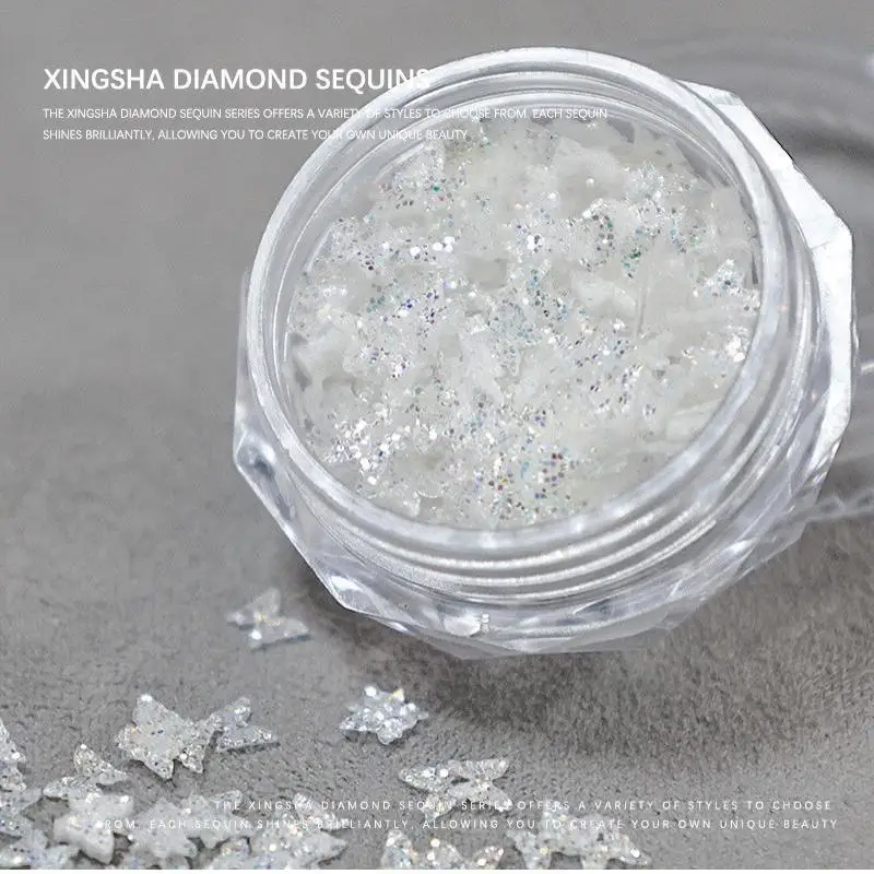 1 جرة ستار الشاش الماس مسمار بريق القلب فراشة ستار النجمي زهرة مسمار الترتر DIY مجوهرات أظافر مواد الديكور #4