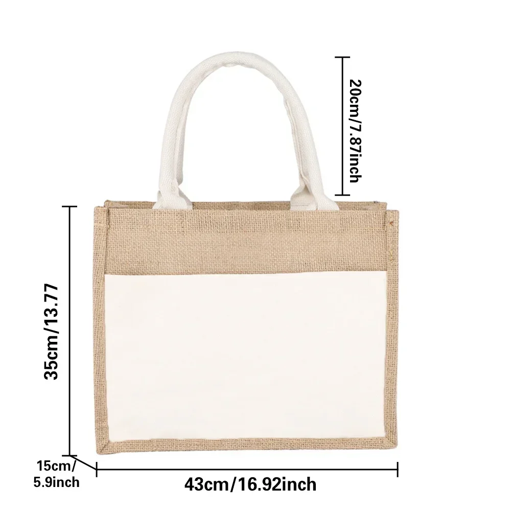 Burlap Eco Shopping Bags Tote Bag Jute Vintage Reusable Imitation Sacks Grocery Organizer Print Text Series Beach Handbags