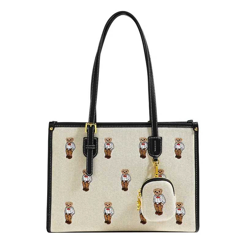 Beibaobao Embroidered Bear Tote Bag Women\'s Summer 2024 New Large Capacity Shoulder Bag Cartoon Tote Bag Bolso de mujer