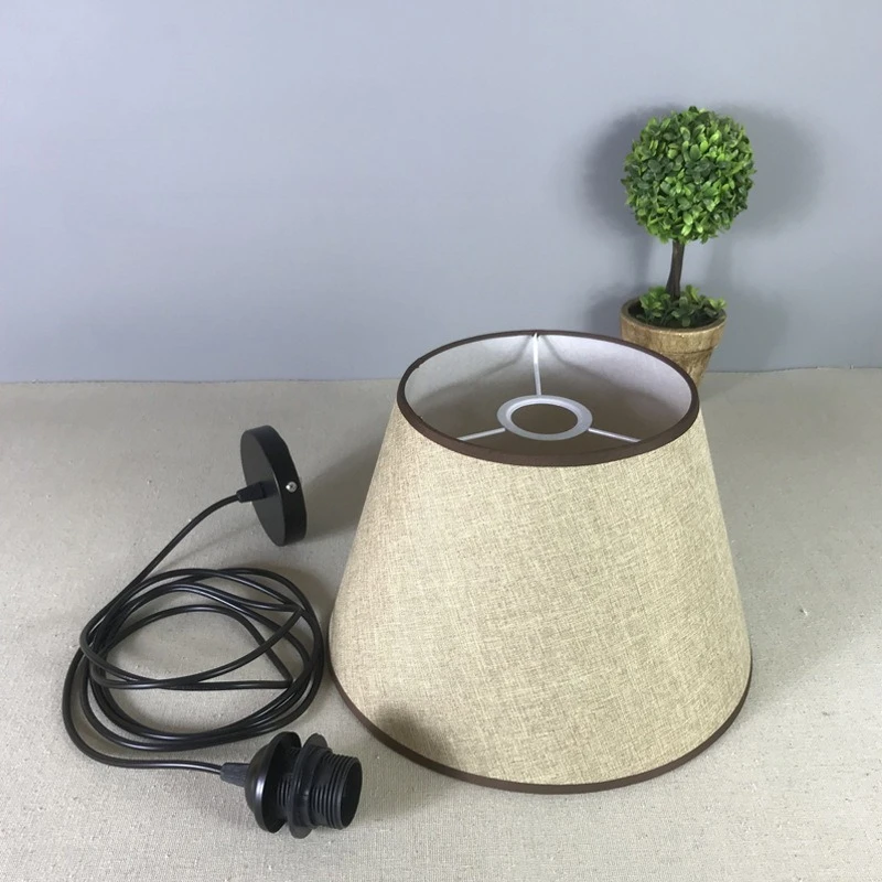 Desk Lamp Shade E27 Circular Linen Cloth Shade for Wall Lights Floor Lamp