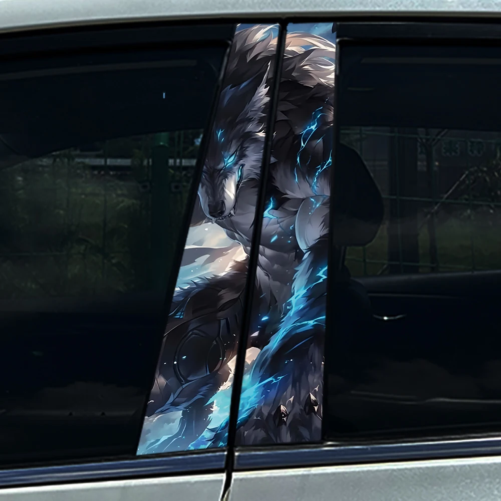 

2pcs horror Anime werewolf Car Center B Pillar Protective Film Sticker For Clio Peugeot For Ford For Ranger