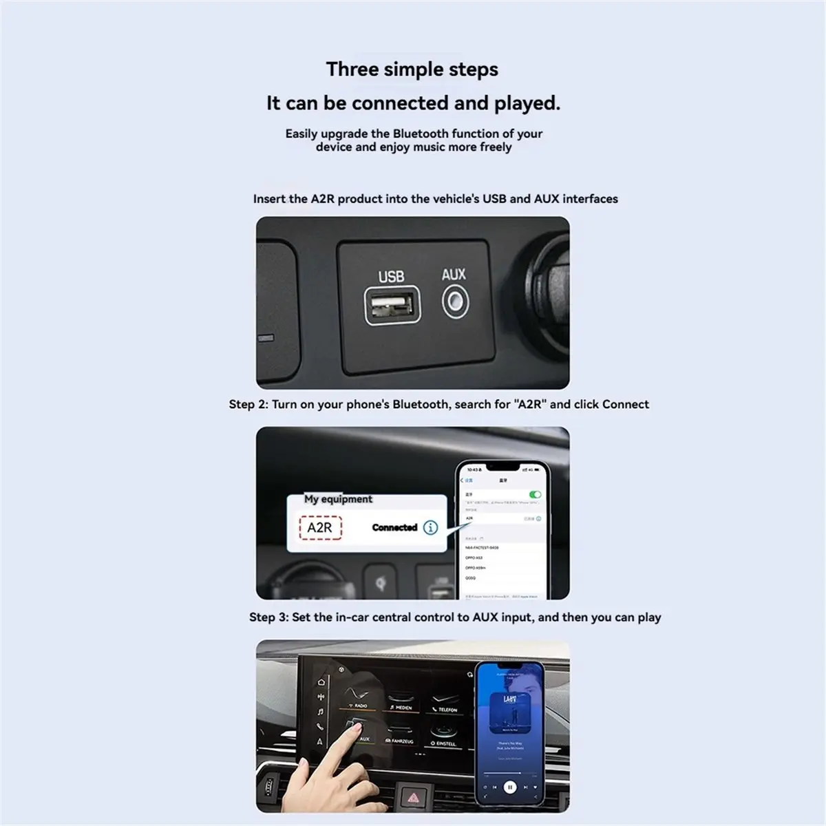 Car-Mounted Audio Receiver Bluetooth 6.0 Adapter 3.5mm AUX +USB Car Bluetooth Receiver Built-in Noise Reduction