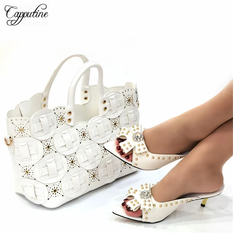 Yellow Women Shoes And Bag To Match Fashion Women Summer High Heels Slippers With Handbag Set Pumps Pantoufle Femme CR913