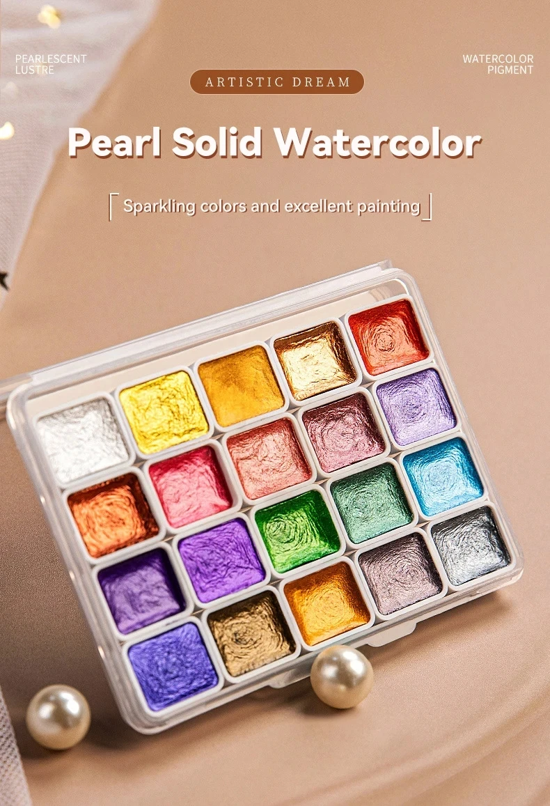 Pearlescent Solid Watercolor Paint Set 12/24/60 Color Acuarelas Pigment Glitter Watercolor Painting Artists School Supplies