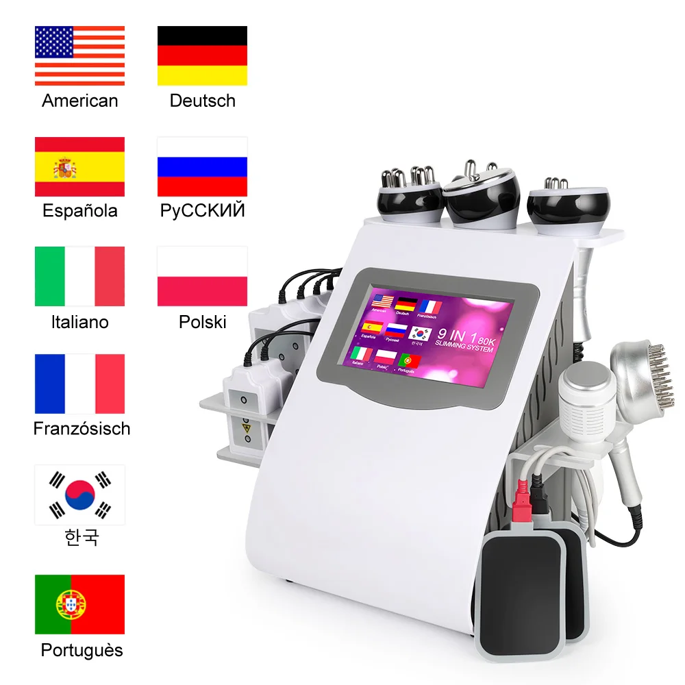 80K 9 in 1 Ultrasonic Cavitation RF Beauty Machine Multipolar Body Contouring Device Skin Firming Smoothing Personal Equipment