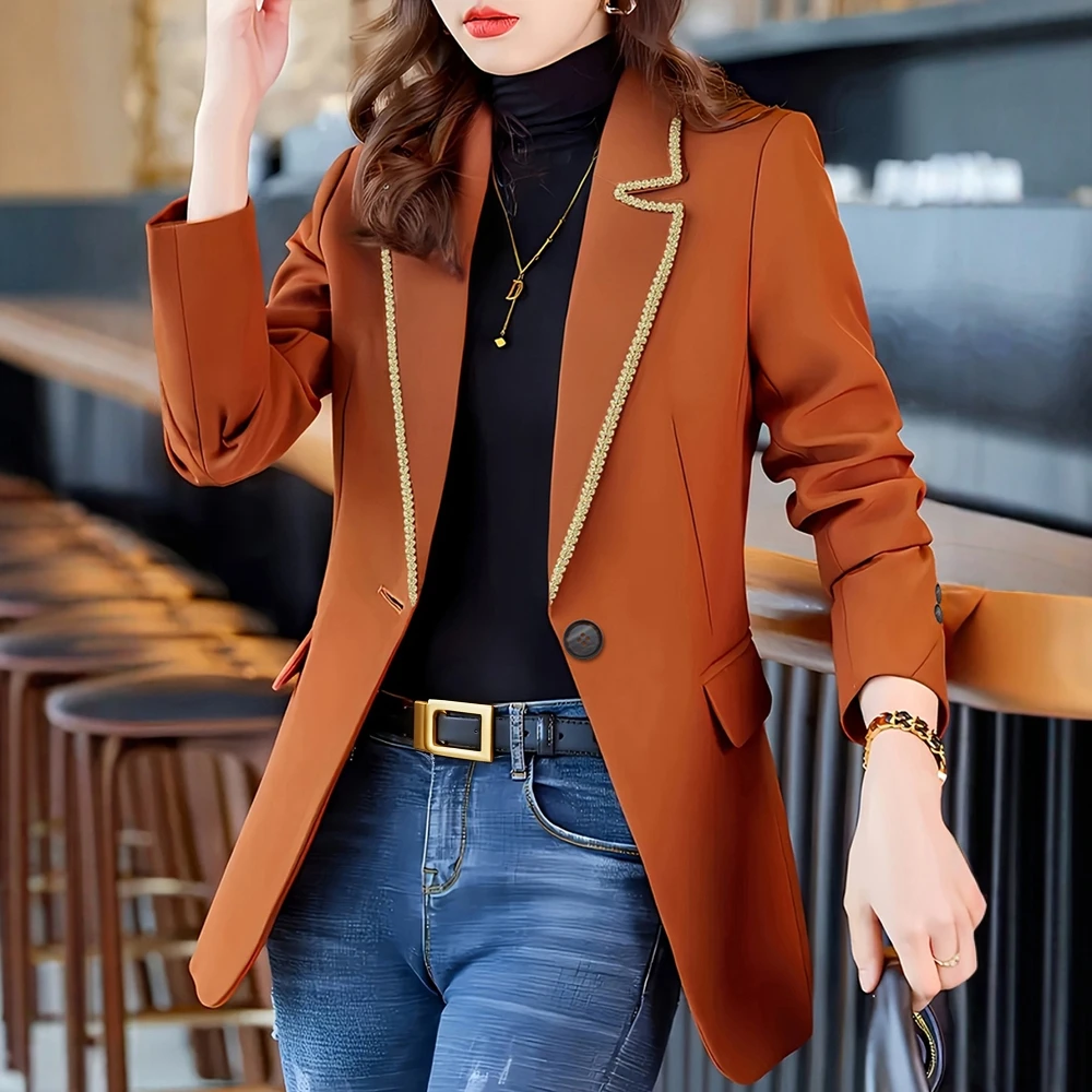 

Women's Contrast Color Long Sleeve Lapel Blazer Casual Single Breasted Autumn Basic Fashion Top
