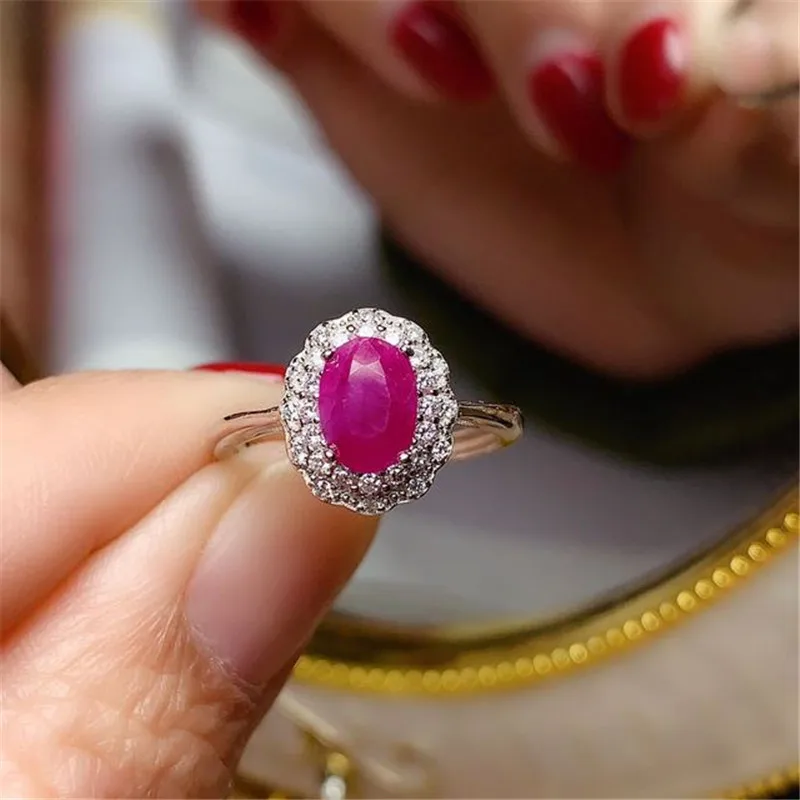 

Natural Ruby Ring 925 Sterling Silver Gemstone Adjustable Size Wedding Women Elegant Wedding Classic Fine Jewelry Gift