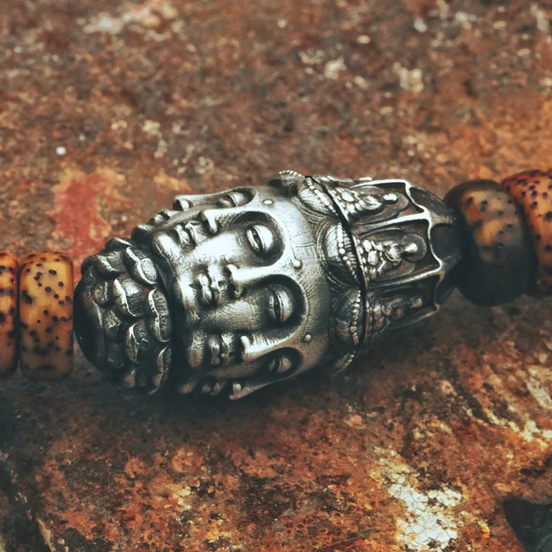 Copper Silver Plated Infinite Bucket Eight Sided Buddha Head Rotating Lotus Seat With Bead Bracelet Accessories Pendant Made Of