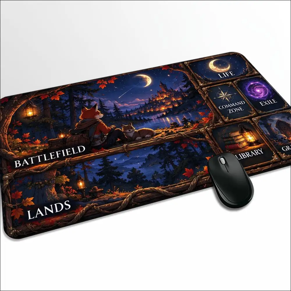 Forest Castle Rabbit TCG Playmat Large Tabletop Card Game Mat Non Slip Rubber Surface Card Battle Gaming Desk Mousepad