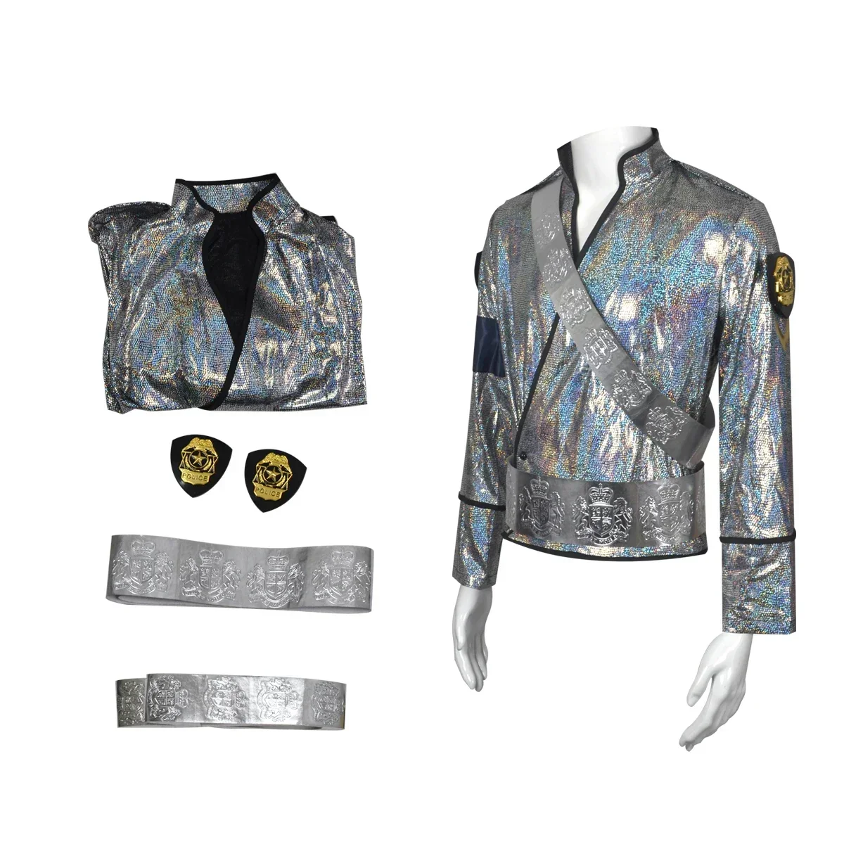 Comic Con Pop Star Cosplay Outfit Michael Jackson BAD Bucharest Tour Handmade Laser Jacket Belt Masquerade Stage Costume