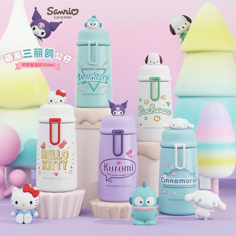 

Женский термос, чашка 320 мл, милые понравившиеся чашки Kuromi Cinnamoroll, вакуумные чашки, Высококачественная детская бутылка для воды с ремешком из нержавеющей стали