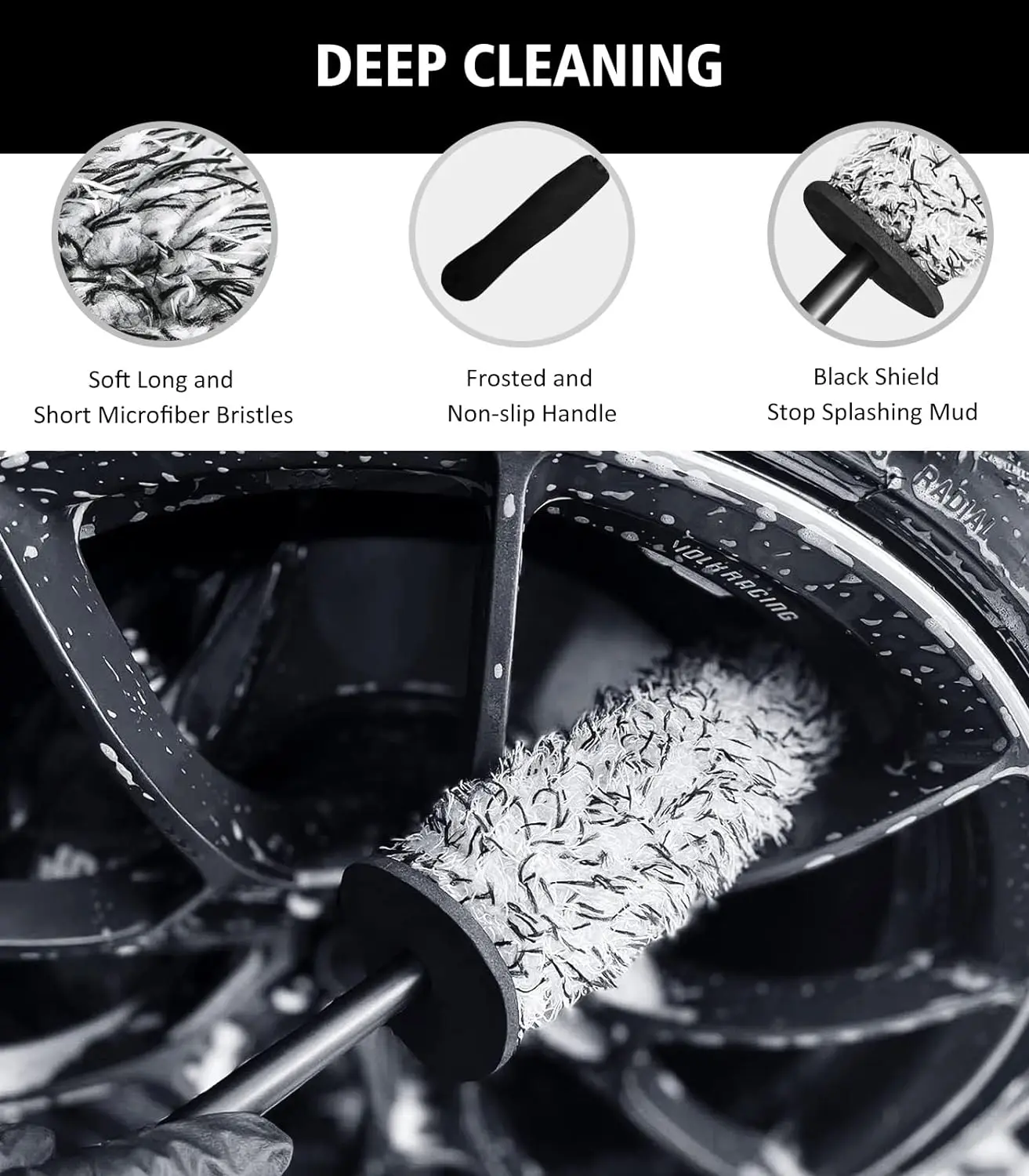 Car Wash Microfiber Wheels Brush Non-Slip Ultra Soft Car Cleaning Gloves Mitt Car Wheel Spokes Brushes Car Accessories