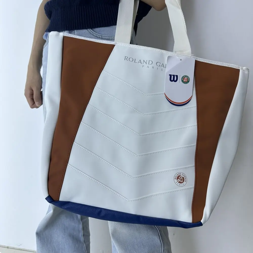 

Wilson 2024 Roland Garros Tote Tennis Racquet Bag Match Team Light Sports Tennis Bag for Racket With Fleece-Lined Pocket Beige