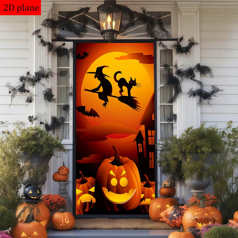 decoracao-de-halloween-com-bruxa-gato-preto-vassoura-morcego-abobora-e-casa-para-moldura-de-porta-com-elastico-de-alta-elasticidade