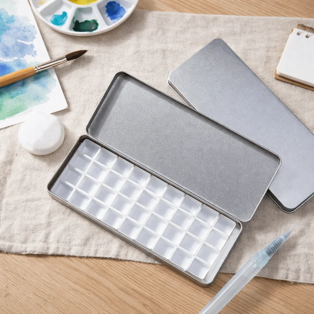 Silver Color Watercolor Portioning Box Empty Detachable Paint Tray Portable 36 Grids Watercolor Paint Case Art Painting