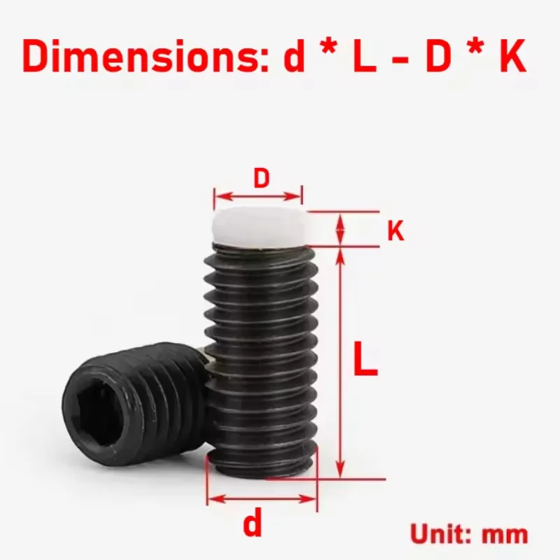 M2 M2.5 M3 M4 Grade 12.9 Carbon Steel Black Hexagon Socket POM Dog Convex End Point Tip Grub Bolt Headless Set Screw