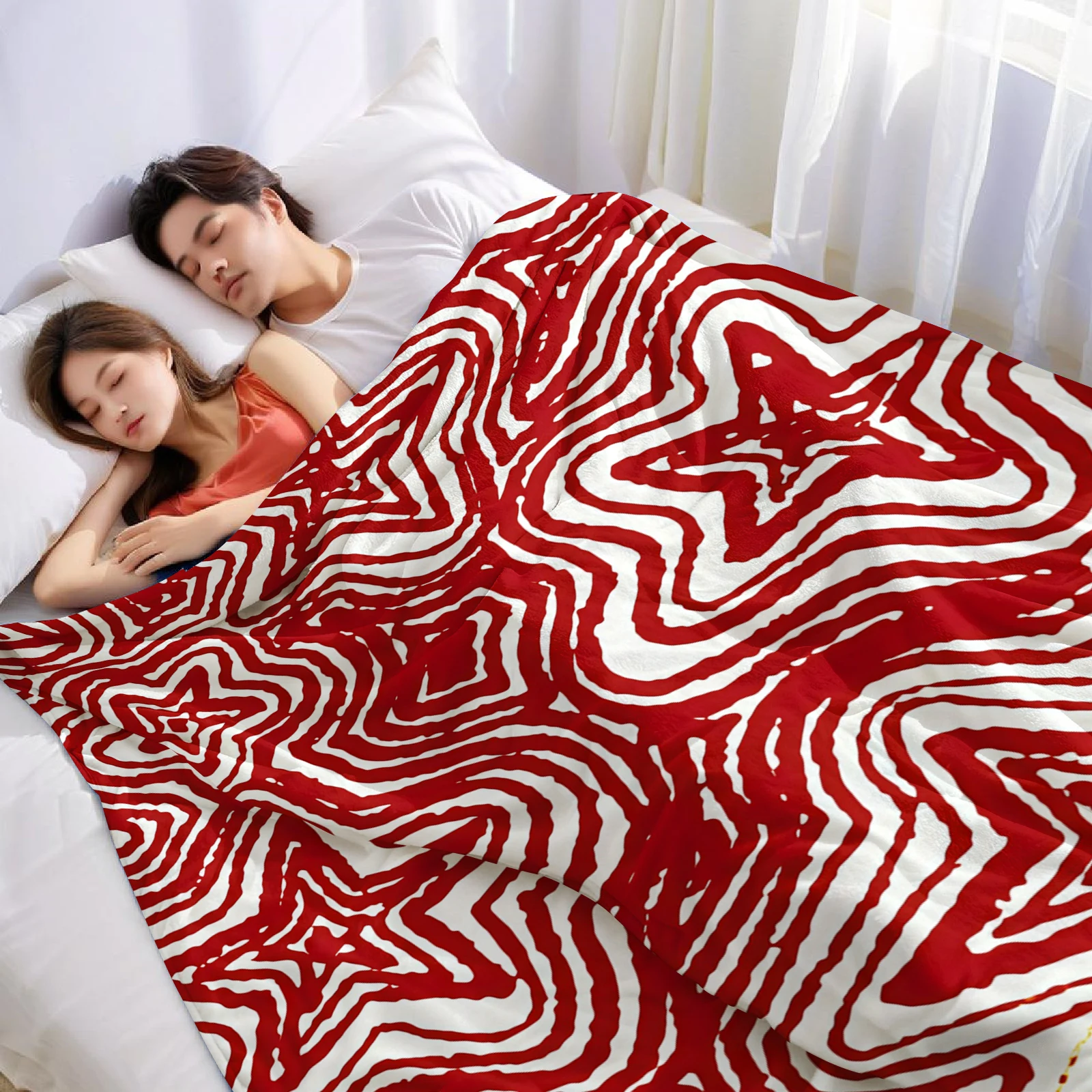 Red Swirl Star Ultra Soft Sherpa Fleece Blanket Fluffy Warm Halloween Cozy Throw for Sofa Couch Bedroom Gift All season