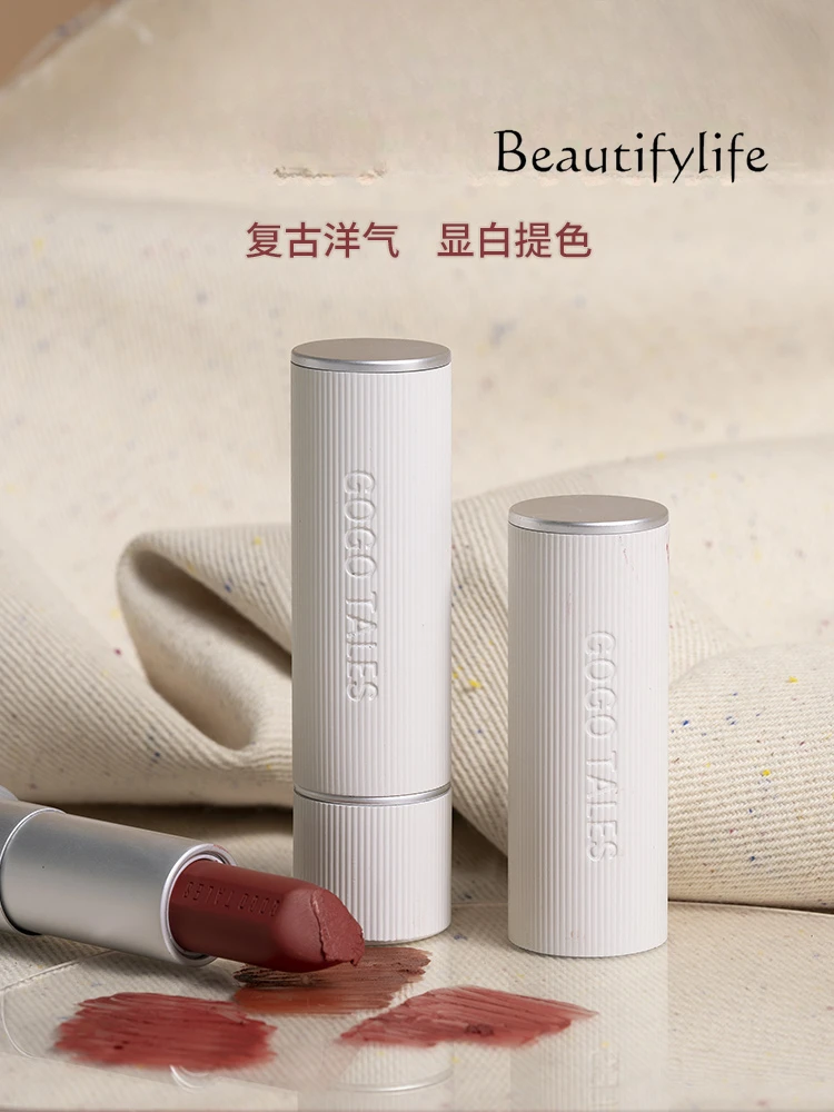 Premium Stripe Autumn and Winter Retro Lipstick Soft Mist Velvet Caramel Chestnut Affordable