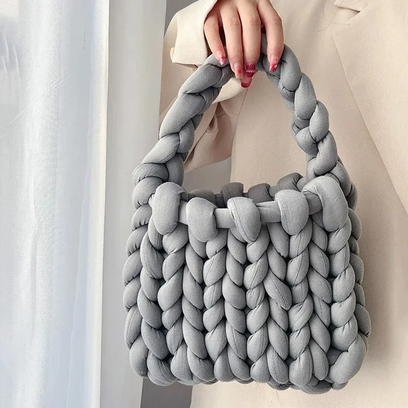 Rope Crochet Bag Woven Chunky Knitted Purse Knitting Handbags for Women DIY Crochet Bags Handmade Women Underarm Bag Winter Tote