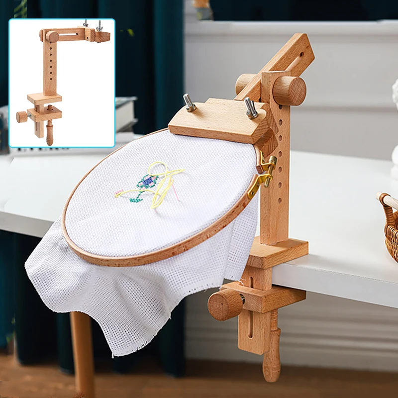 360 Degree Rotation Adjustable Wooden Embroidery Frame Desktop Stand Cross Stitch Rack Frames Adults Mother Gifts Sewing