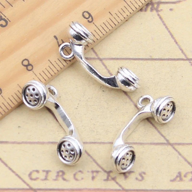 10pcs Charms Telephone Phone 24x9x8mm Tibetan Silver Color Pendants Antique Jewelry Making DIY Handmade Craft