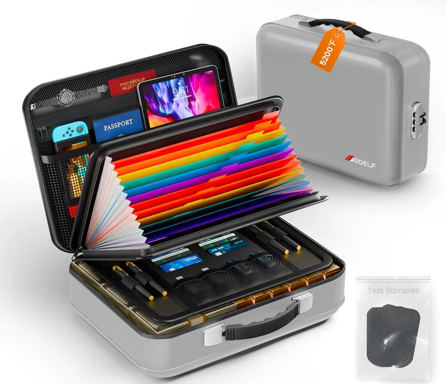 

Fireproof Document Box with Lock, 5200°F Hard Case for Important Documents, Passports, Laptop, and Valuables