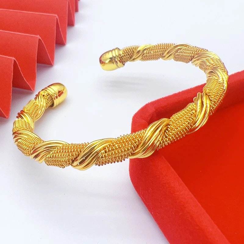 ANIID Dubai Gold Bracelet for Women Wedding West Indian Cuff Bangle Bracelet 24K Gold Plated Arabic Hand Jewelry Party Gift