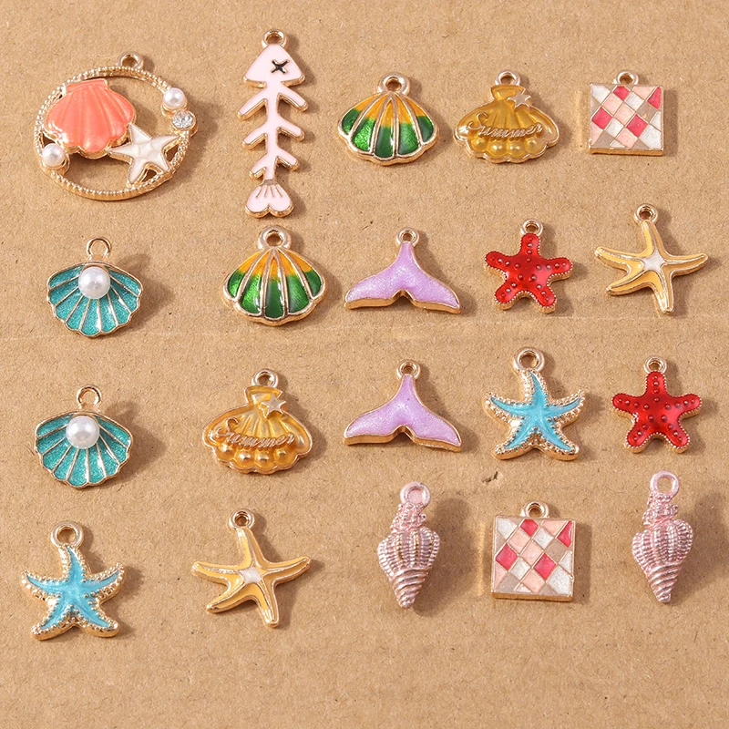 10 stücke Emaille Meeres lebewesen Charms Seestern Muschel Muschel Charm Anhänger DIY Halskette Ohrringe Schmuck Herstellung Lieferungen – Detail 1