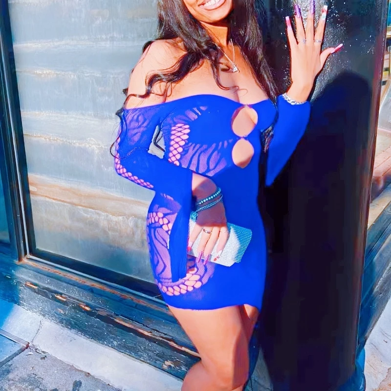

Plus Size Hollow Out Mesh Fishnet Dress Women Sexy Off Shoulder Bodycon Mini Dress Summer Perspective Pajamas Sleepwear