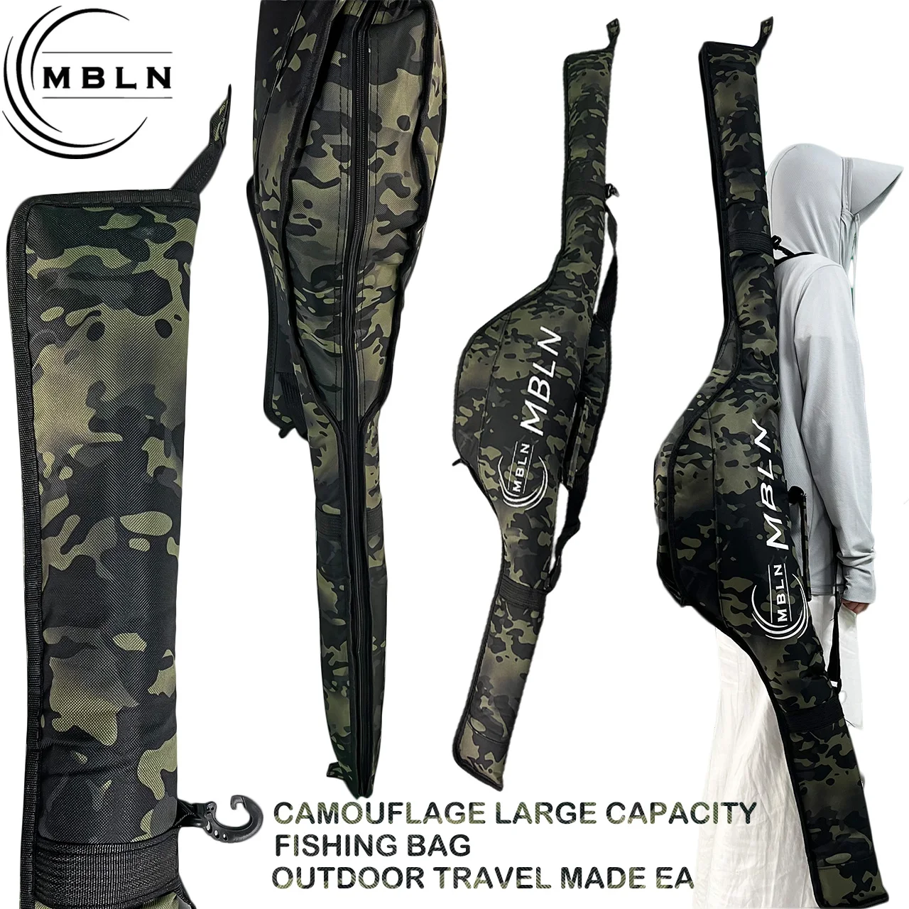 1pce MBLN 1.6m Foldable Fishing Gear Bag Shoulder Handheld Dual Use Thickened Scratch-Resistant Fabric Material Metal Zipper
