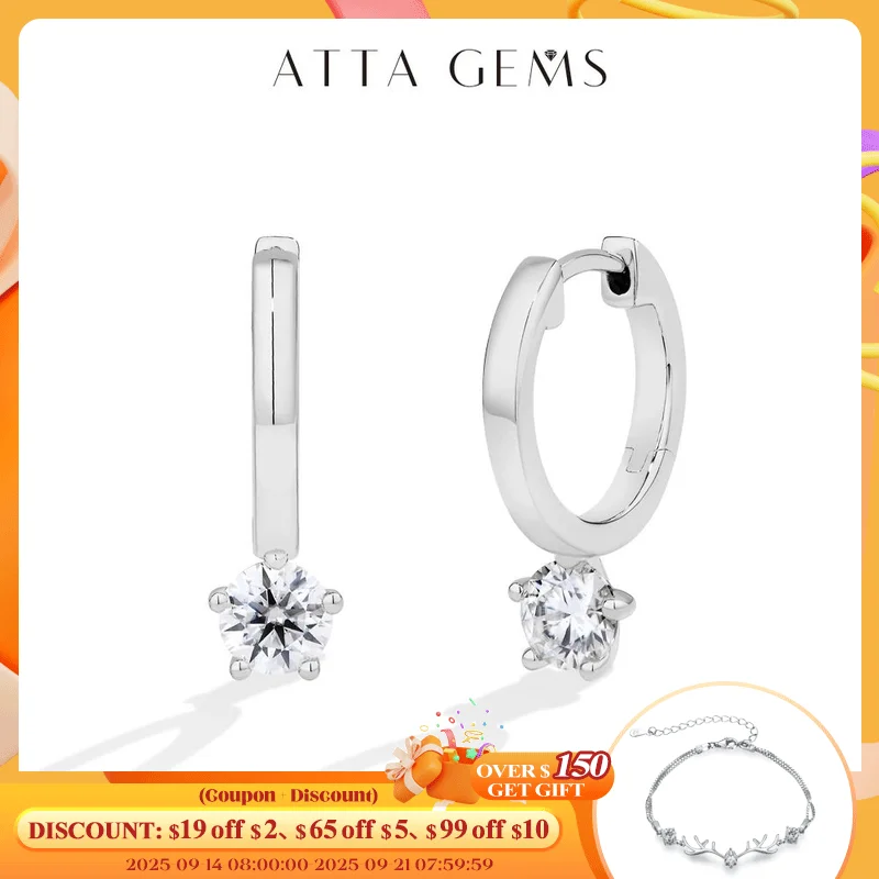 

ATTAGEMS Classical Moissanite Earrings for Women D VVS1 Round Cut 0.5 CT S925 Sterling Silver Hoop Ear Pendants Wedding Jewelry