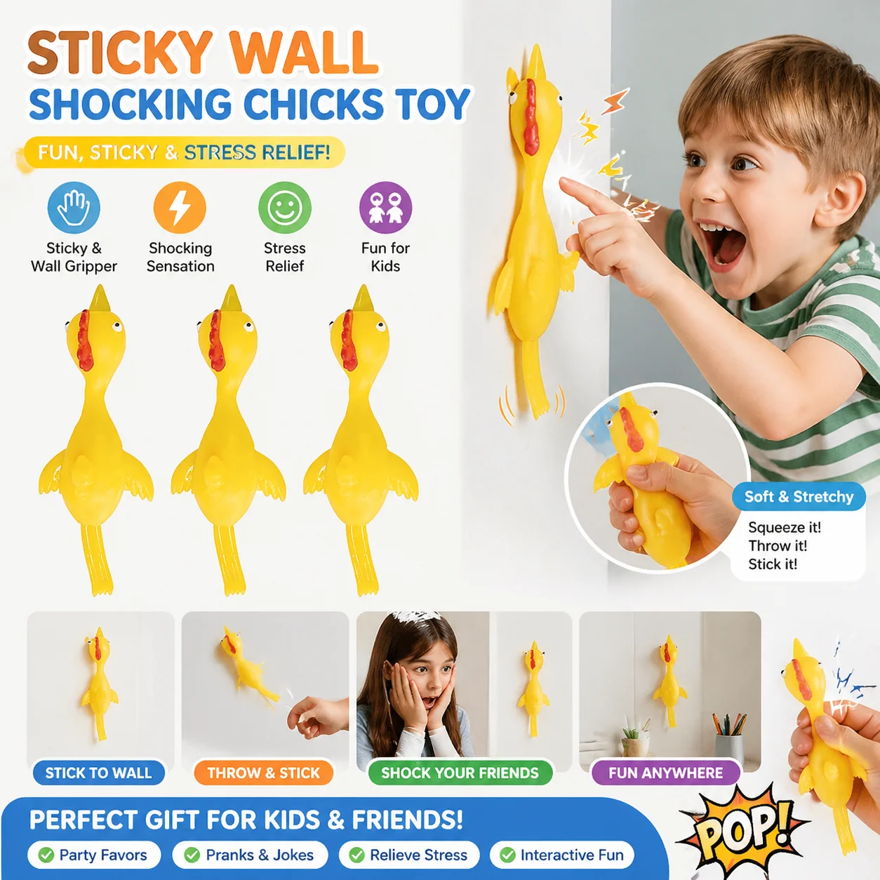 Sticky Wall Shocking Chicks Toy for Kids Stress Relief Popular Online Turkey Children's Plaything Fun Wall Gripper