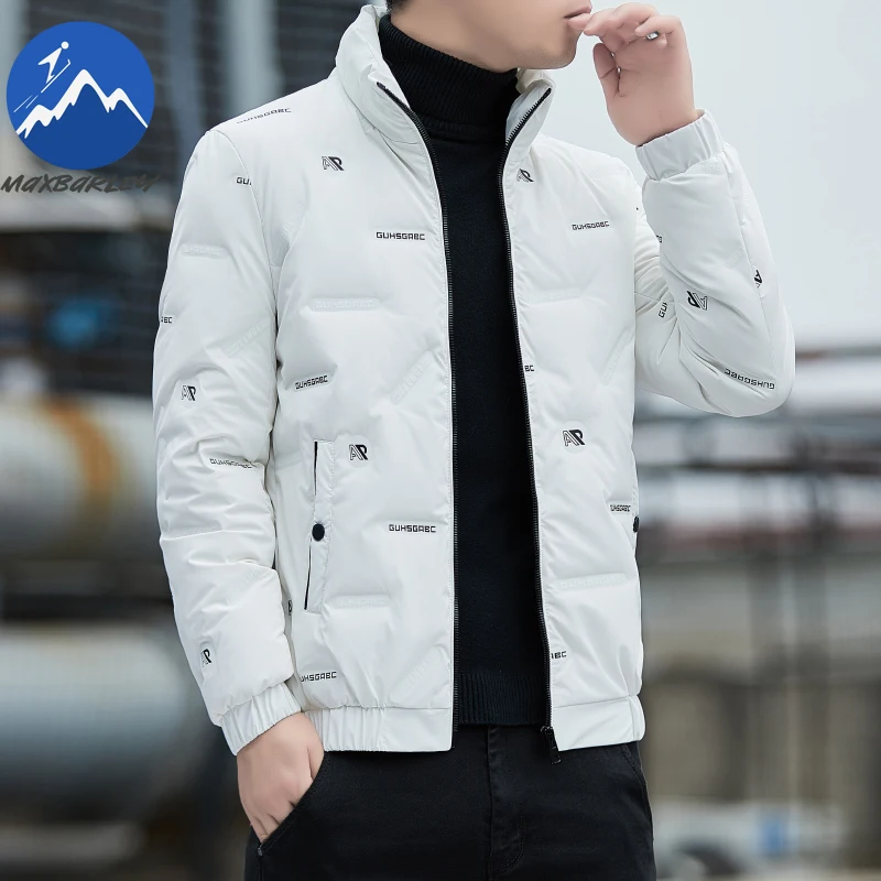 Maxbarley Luxury Men Down Jacket Letter Design Outdoor Travel Cold Resistant Parka Classic Stand Collar Urban Warm Puffer Jacket