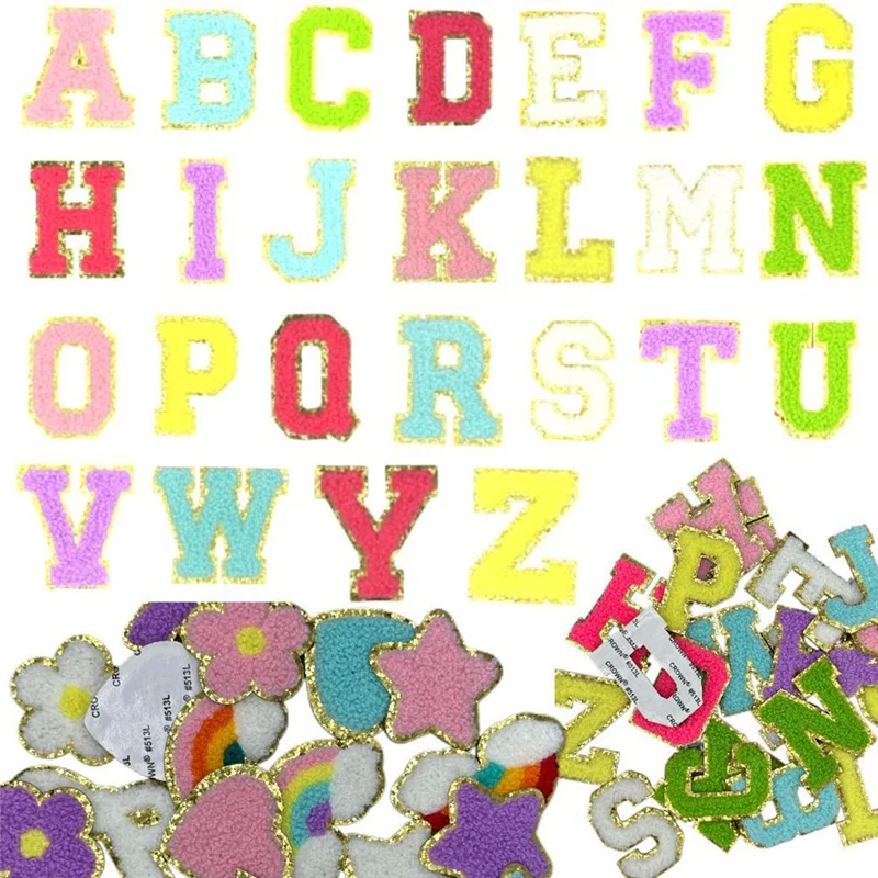 ABQR Letter Patches Self-Adhesive For Backpacks: 75PCS Stick On Varsity Letter Patches Cute Star Heart For Clothing Hats Bags