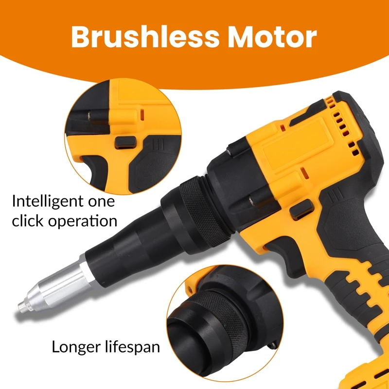 Brushless Electric Riveter Gun 3-6Mm Rivet Cordless Riveting Tool Screwdriver  For Dewalt 18V 20V Battery (No Battery)