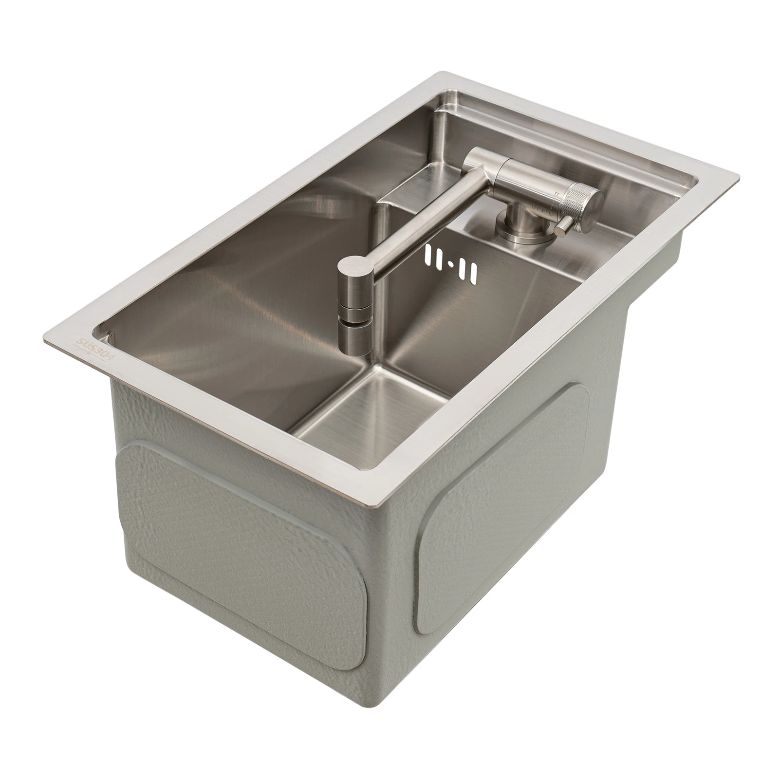 Kitchen accessories-304 Stainless Steel Brushed Small Single Sink with Cover Plate and Hidden Design for Sleek Kitchen