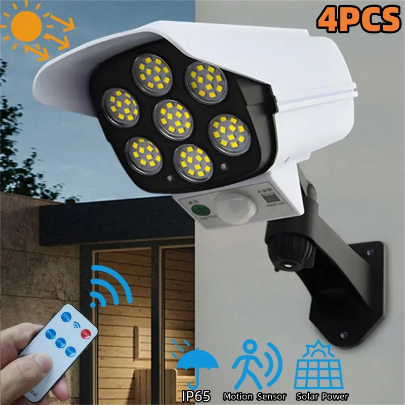 LED Solar Security Flood Lights Outdoor Simulation Motion Sensor Wall Lamp Dusk to Down Solar Surveillance Cameras Light Decor