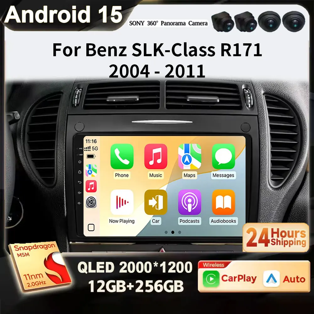 for Mercedes Benz SLK class R171 SLK200 SLK280 SLK300 2000-2011 Android 15 2K QLED Car Radio Wireless CarPlay Multimedia GPS WiF