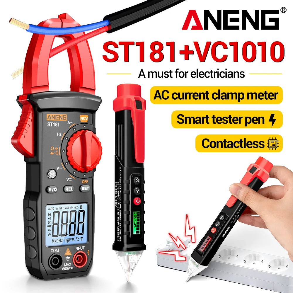 

ANENG Clamp Meter Voltage Tester Kit VC1010 Tester Pen NCV AC Detector ST181 Multimeter AC 600A Current Meter Home DIY Tools Se