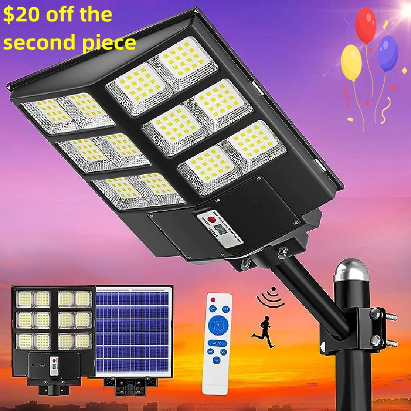 900W Solar Street Light Outdoor Wide Angle 216000LM Commercial Parking Lot Light Dusk to Dawn Solar Flood Light IP67 Solar Lamp