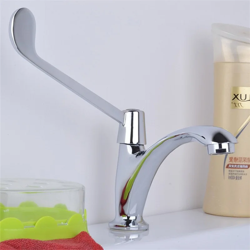 Hospital Sink Faucet Chrome Brass Single Cold Chrome Long Handle Brass School Basin Tap Public Long Level Sink Tap