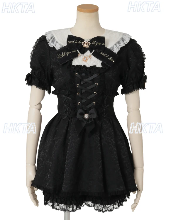 Estilo japonês outono novas minas doces bonito grande arco vestido conjunto moda high-end design puff manga curta vestido shorts conjunto de 2 peças