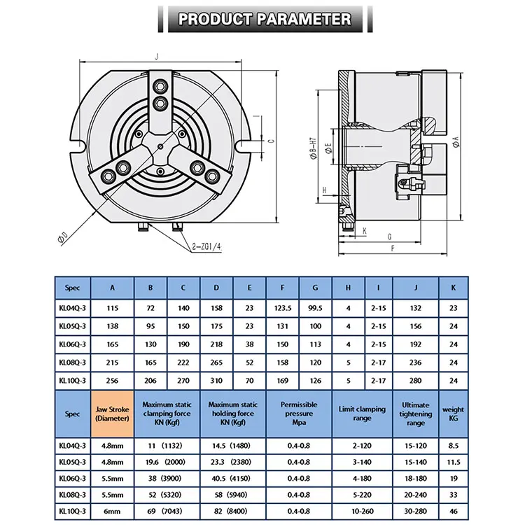 4 Inch Vertical Hollow Pneumatic Chuck KL04Q-3 Power Chuck For Drilling Milling Machine