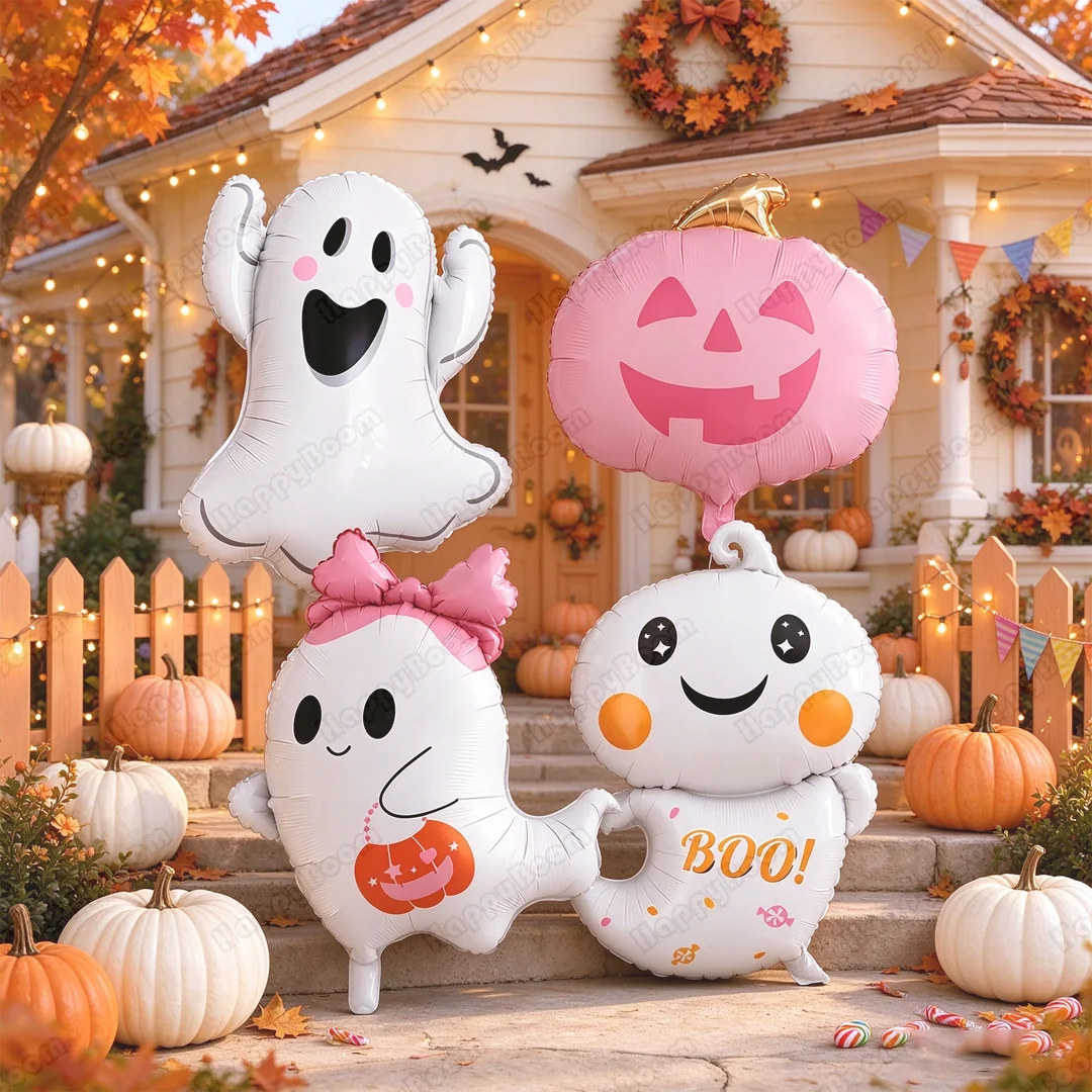 4/8pcs Halloween Ghost Pink Pumpkin Foil Balloon Globos Halloween Party Supplies Trick or Treat Theme Haunted House Supplies