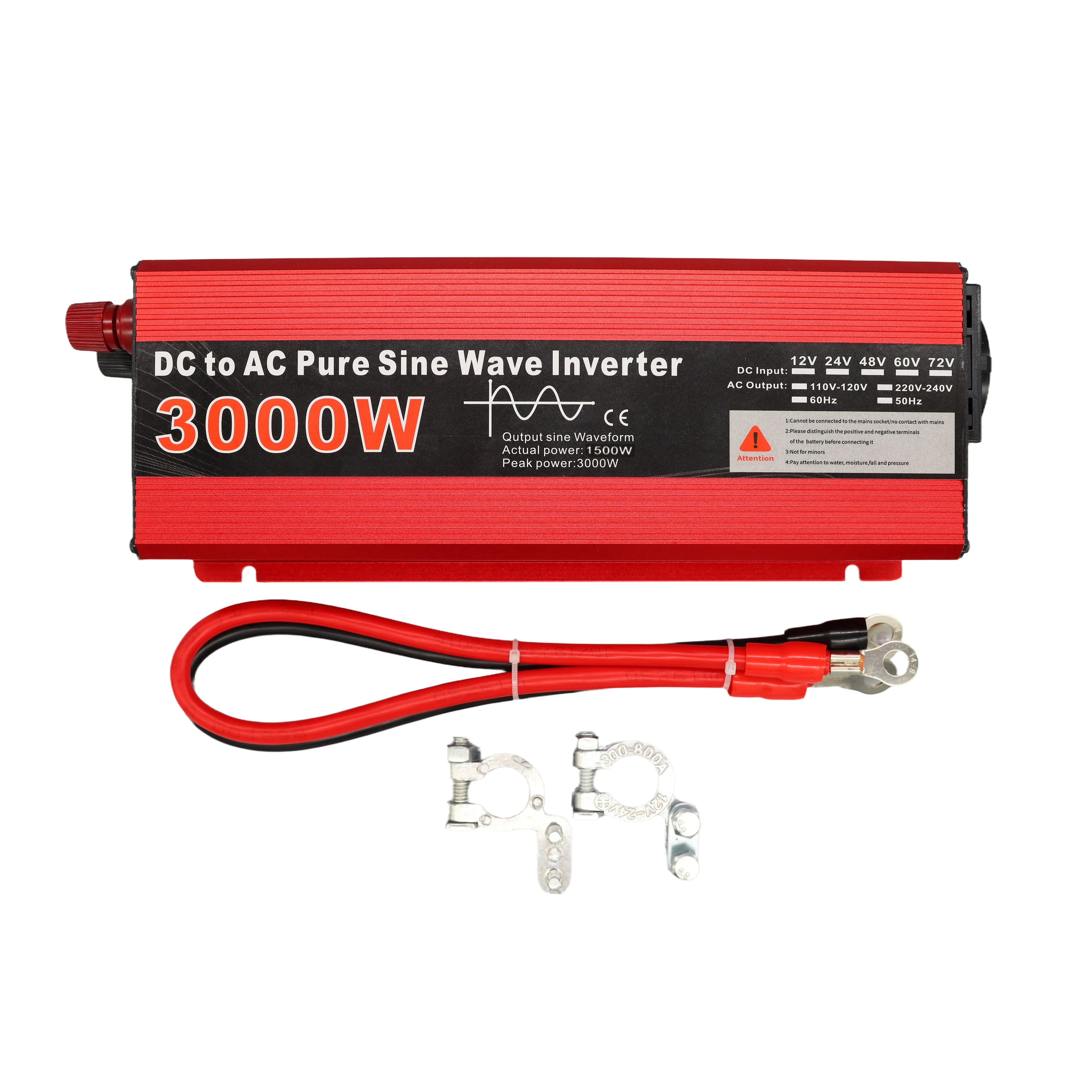 1000W 1600W 2200W 3000W Pure Sine Wave Inverter DC 12V 24V to AC 110V 220V Voltage Transformer Power Converter Car Inverter