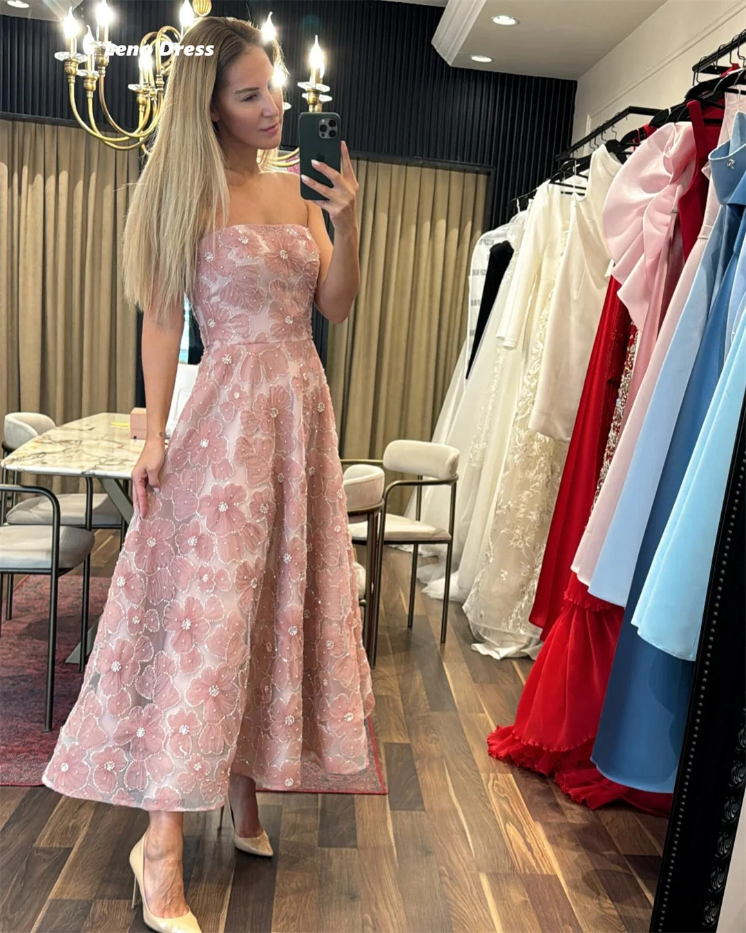 

Lena Off the Shoulders Элегантные платья Женское вечернее платье по индивидуальному заказу 2025 Роскошные платья для выпускного вечера 2025 Кружевная линия с цветочным принтом Вечеринка