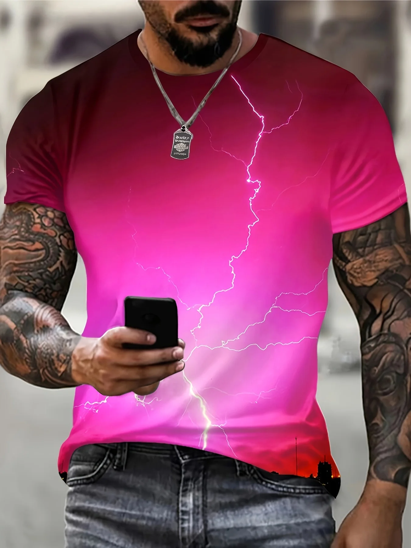 

2024 New Summer Men's Trendy 3D Lightning Pattern T-shirt