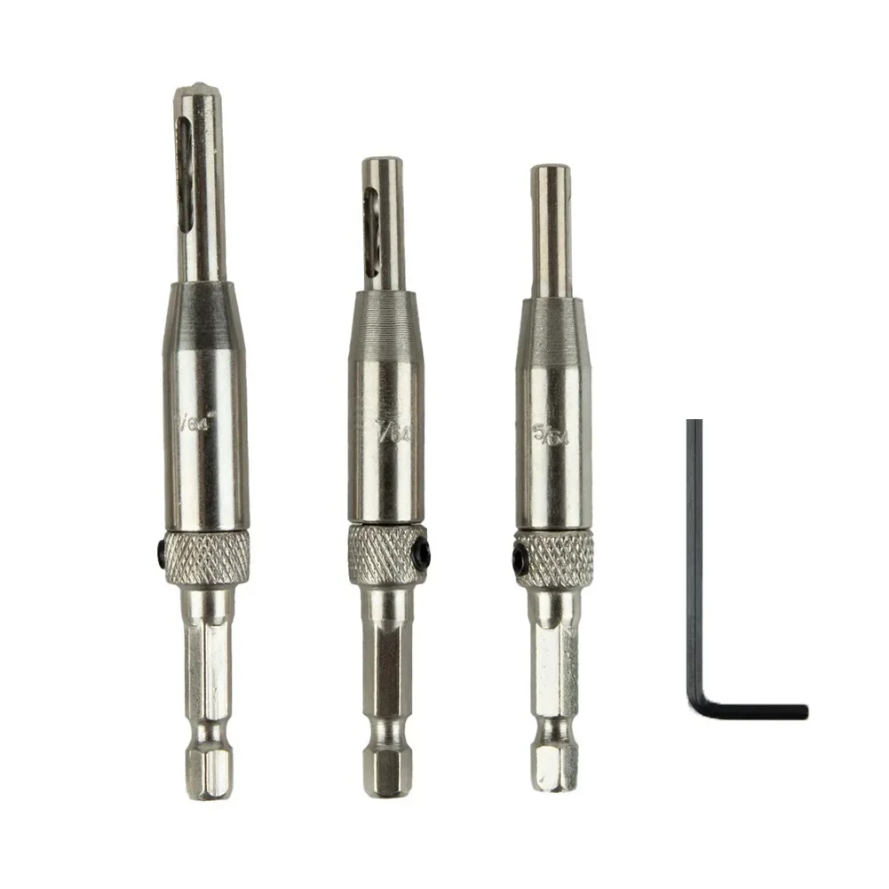 

3Pcs Self Centering Hinge Drill Bits Set 5/64" 7/64" 9/64" High Speed Steel Door Cabinet Holes HSS Hex Groove